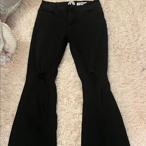 Black Distressed Flare Jeans